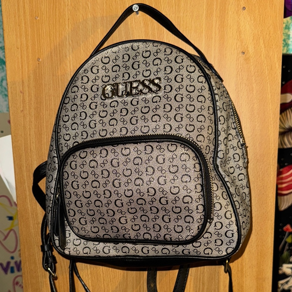 GUESS Monogrammed Gray and Black Mini Backpack